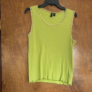 Essentials by Milano Lime Green Lace-Trim Tank Top